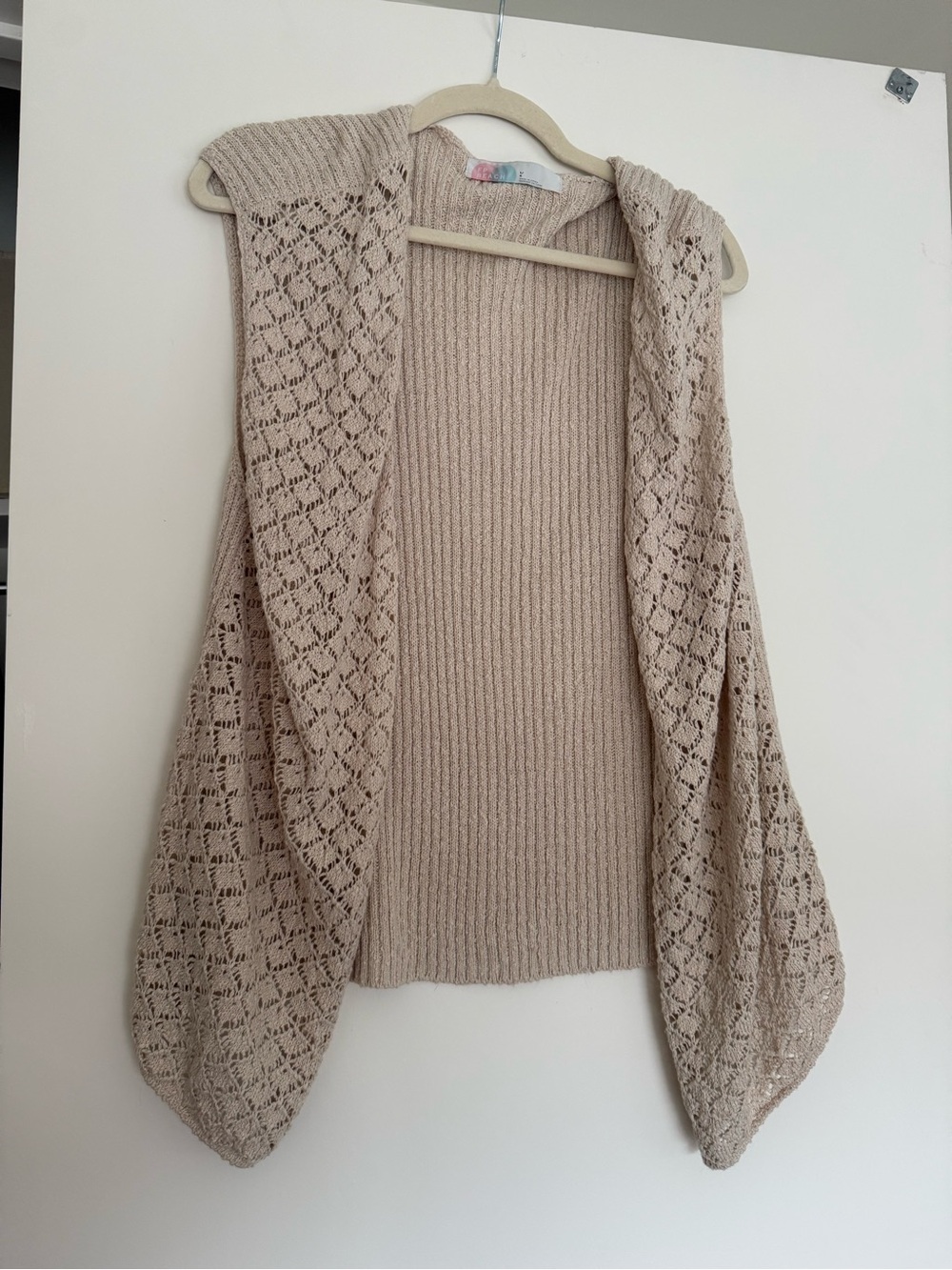 Free People Beige Open-Knit Hooded Women's Sweater Vest